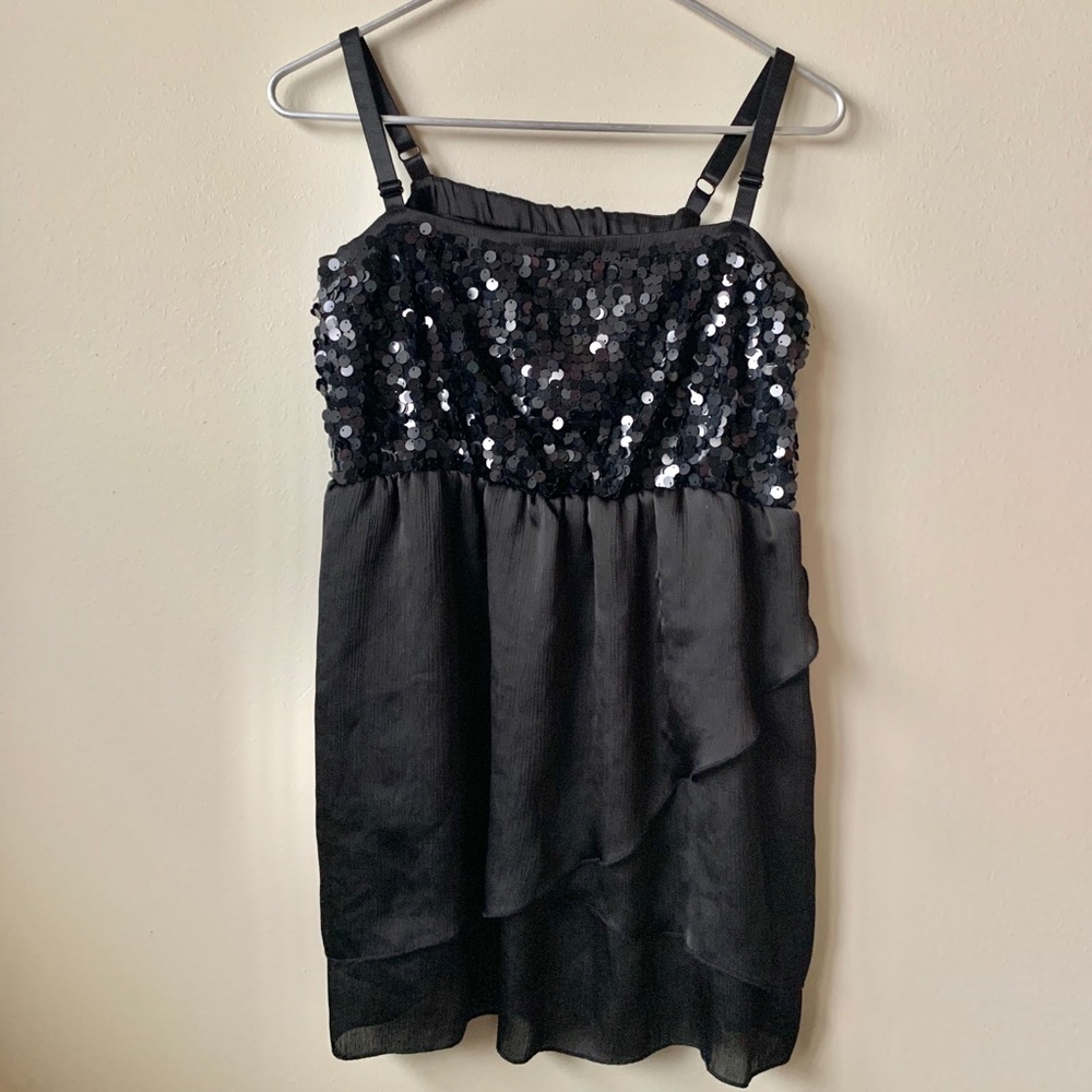 Torrid Black Sequined Empire Waist Ruffle Top